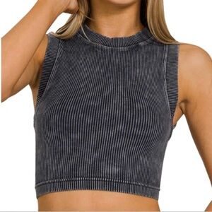 Zenana Outfitters Charcoal Ribbed Crop Top Brami